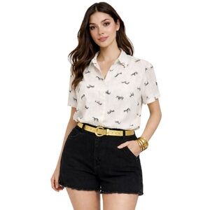 Jane & Delancey, Anthropologie  White and black Zebra button down Shirt, Size M